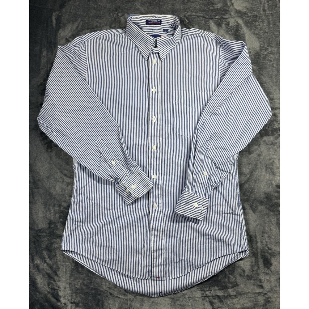 Hathaway Americano Shirt Mens 16 32/33 Made in USA Blue Stripe 100% Cotton